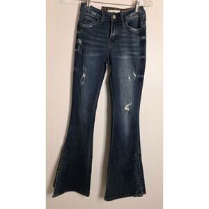Vervet Jeans Med Wash Women's 24 Alison Mid Rise Flare Bell Bottom Animal Detail